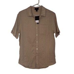 NWT Magaschoni Tan Linen Blend Men's Shirt Size Small Chest Pocket Coastal Beach